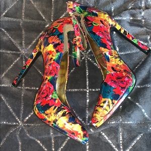 Charlotte Russe Floral Print Ankle Strap Heels